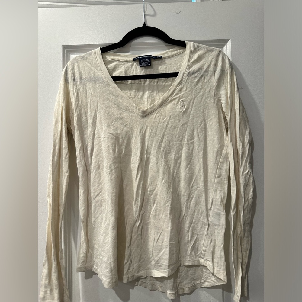 Ralph Lauren Sport V-Neck Long Sleeve T-Shirt in White